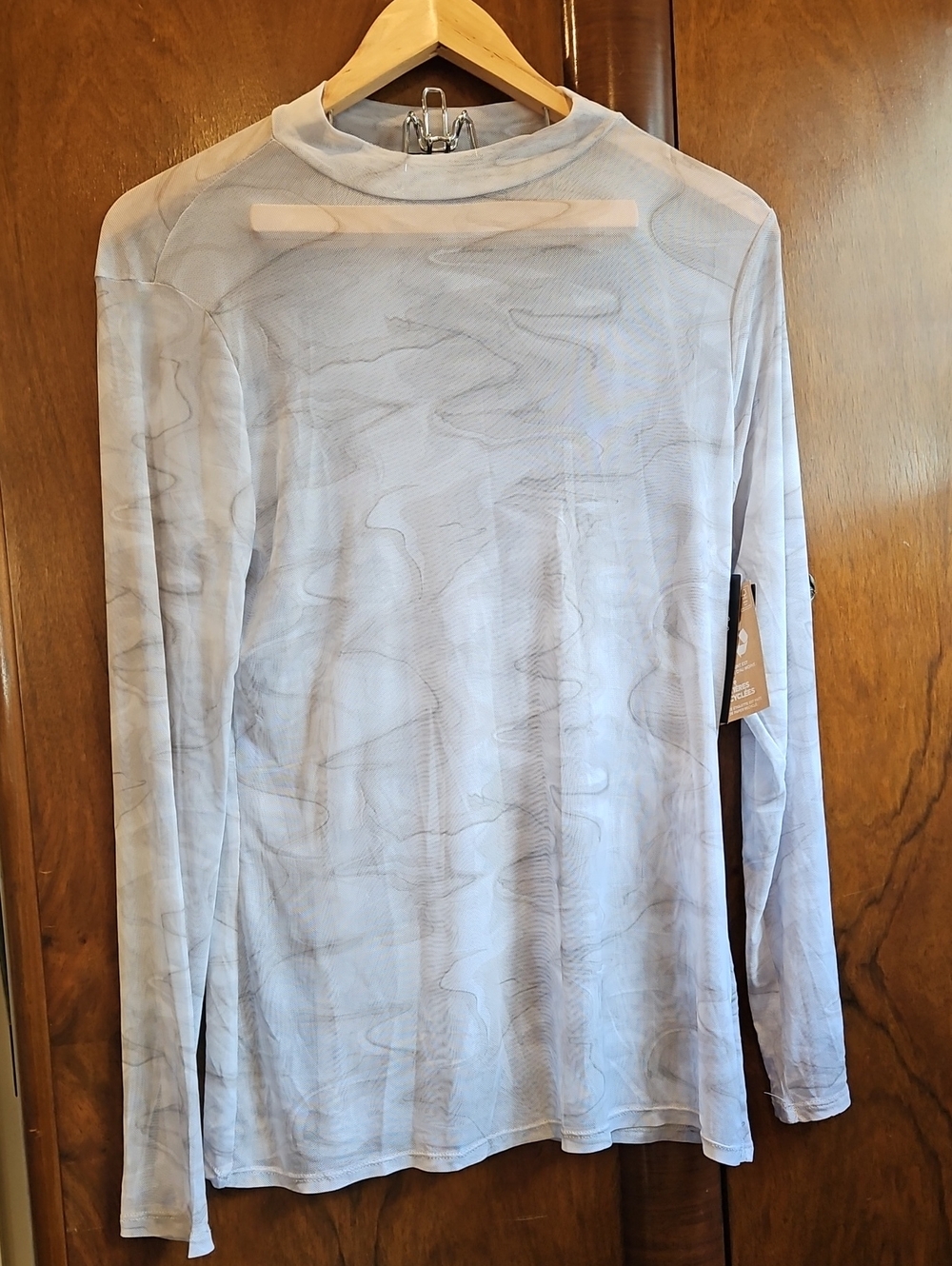 Women's Long Sleeve Sheer Fine Mesh Top - Light Beige - Size L